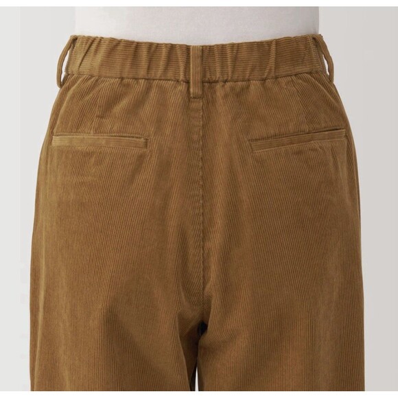 NWT MUJI Women's Kapok Corduroy Tuck Pants Made From Tree Nuts LARGE 2024 Camel - Picture 4 of 13